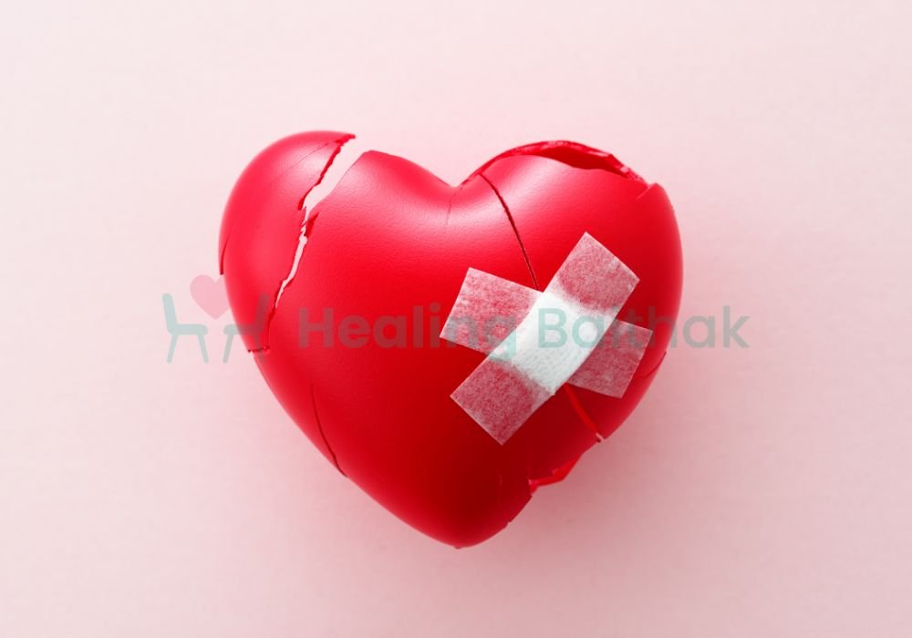 Healing Baithak – A soft space to be heard showing a red heart symbol connected to care and emotional healing